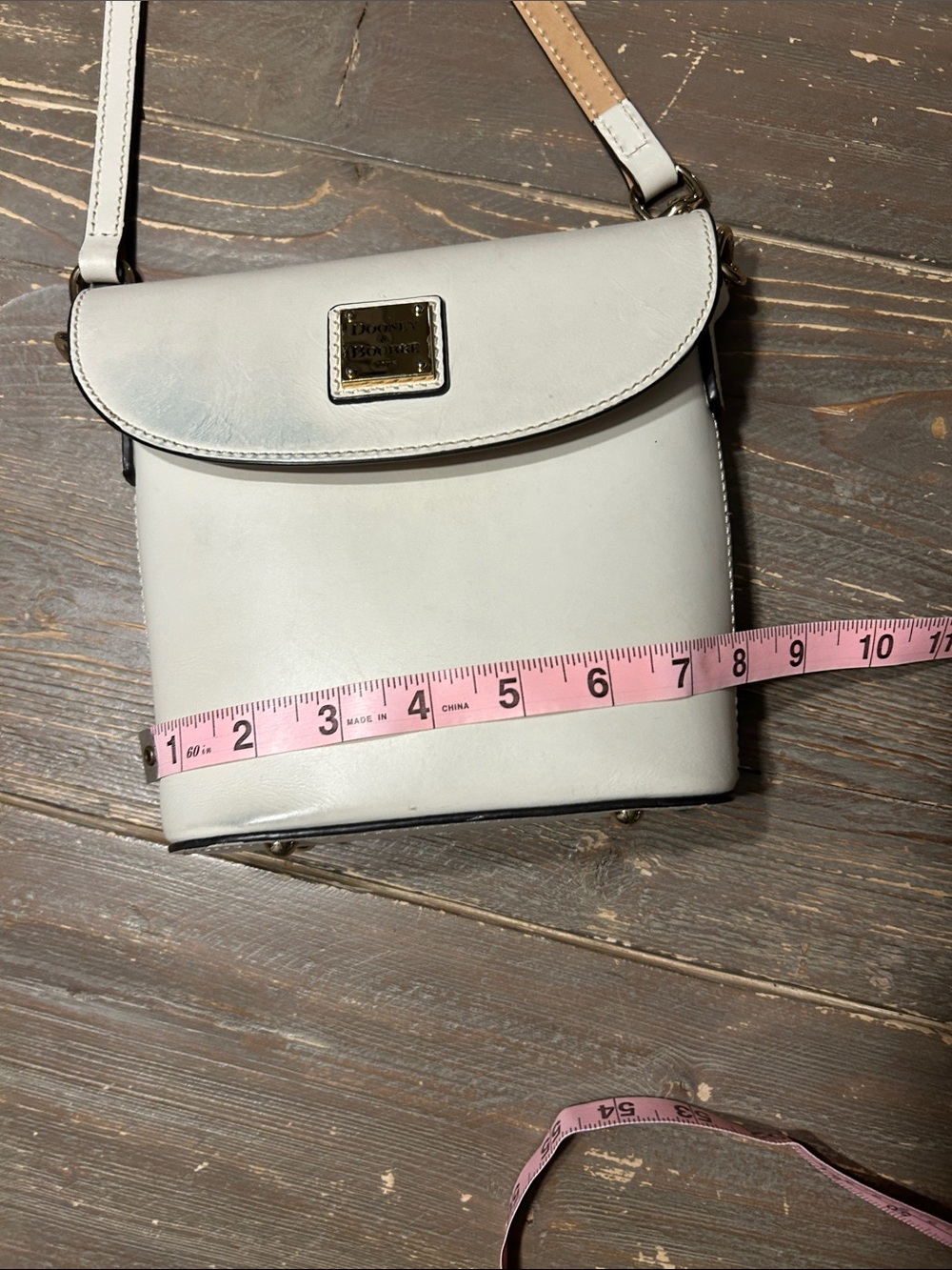 Dooney & Bourke Off-White Genuine Leather Crossbody with Tan Strap - Picture 12 of 15